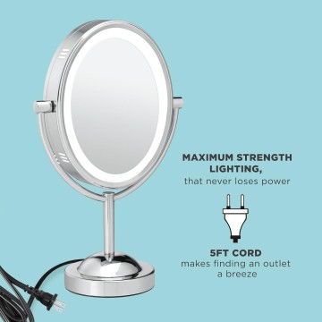 Lighted Makeup Mirror, LED Vanity Mirror, 1X/7X Magnifying Mirror, Double Sided, Corded in Polished Chrome