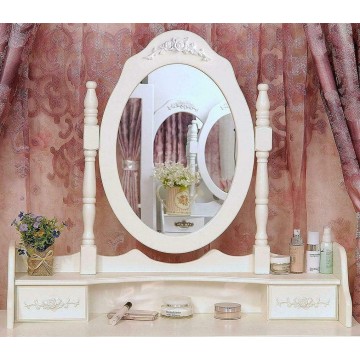 White Vanity Jewelry Makeup Dressing Table Set W/Stool 4 Drawer Mirror Wood Desk