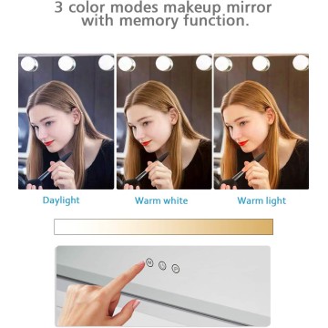 Vanity Lighted Mirror, Hollywood Makeup Mirror with Lights,Large Vanity Mirror with Lights,17 Dimmable LED Bulbs, Touch Control,Mirror with USB Outlet, White(L23.6''×H20'')