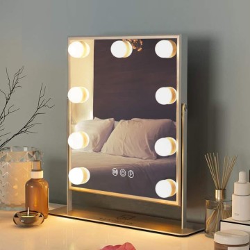 Vanity Mirror with Lights Lighted Makeup Mirror Makeup Vanity Mirror Smart Touch Control 3 Colors Dimmable Hollywood Mirror with Lights 10X Magnification 360° Rotation White