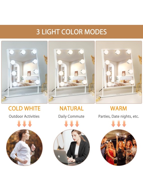 Vanity Mirror with Lights Lighted Makeup Mirror Makeup Vanity Mirror Smart Touch Control 3 Colors Dimmable Hollywood Mirror with Lights 10X Magnification 360° Rotation White