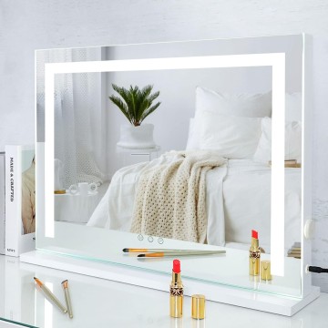 Vanity Mirror with Lights, Tabletop Wall-Mounted Makeup Mirror with Dimmable 3 Modes LED Backlit Light Strip,Touch Screen Control Cosmetic Mirror with USB Outlet, 22.8" W x 17.5" H