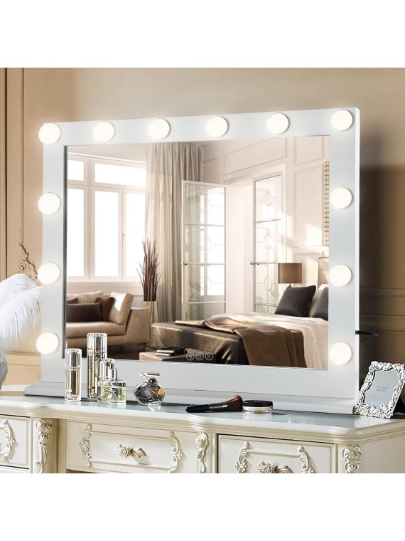 Vanity Mirror with Lights, 32 Inch Hollywood Lighted Makeup Mirror with 12 Dimmable LED Bulbs for Dressing Room, Tabletop, White