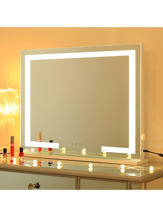 Makeup Vanity Mirror with Lights, Lighted Vanity Mirror, Table Top Lighted Beauty Mirror, Dimmable LED Light Strips, Hollywood Style Mirror, 28"x22"