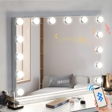 Vanity Mirror with Lights and Bluetooth Hollywood Makeup Vanity Mirror with 14 Bulbs 3 Color Lighting Modes Lighted Makeup Mirror with USB Charging Port