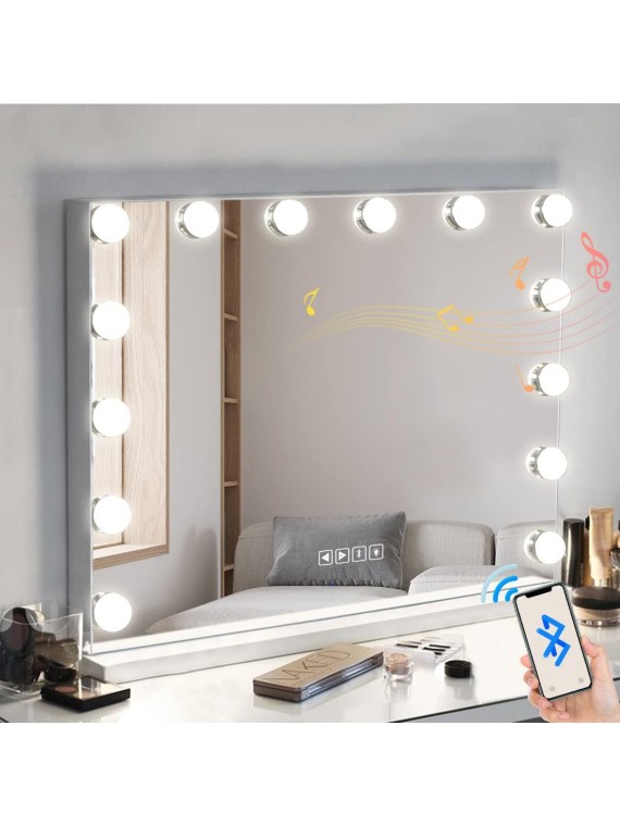 Vanity Mirror with Lights and Bluetooth Hollywood Makeup Vanity Mirror with 14 Bulbs 3 Color Lighting Modes Lighted Makeup Mirror with USB Charging Port