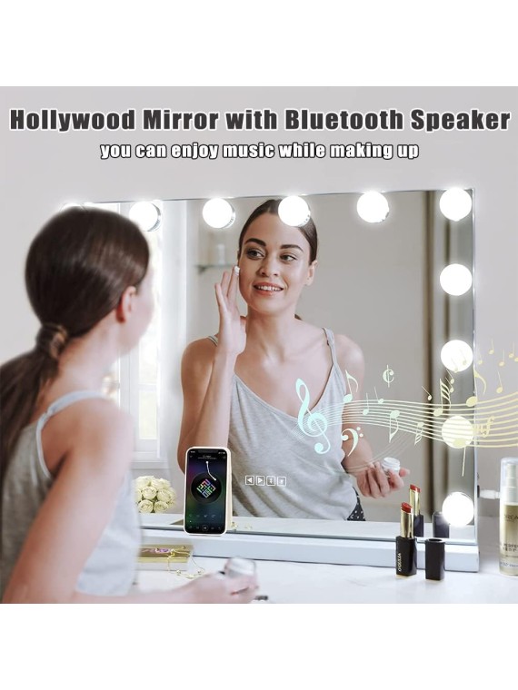 Vanity Mirror with Lights and Bluetooth Hollywood Makeup Vanity Mirror with 14 Bulbs 3 Color Lighting Modes Lighted Makeup Mirror with USB Charging Port