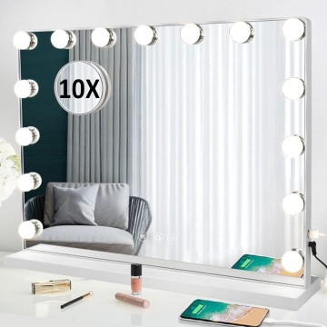 Vanity Mirror with Lights, 23In Hollywood Large Lighted Makeup Mirror with Smart Touch Control Screen & USB-Powered 15 Dimmable LED Lights for Dressing Room, Bedroom, Tabletop, White