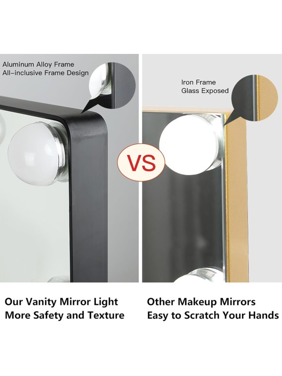 Vanity Mirror with Lights, 23In Hollywood Lighted Makeup Mirror with Smart Touch Switch, Large Vanity Makeup Mirror with 15 Dimmable LED Bulbs for Dressing Room, Bedroom, Tabletop, Black