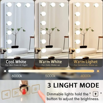 Hollywood Vanity Mirror with Lights and Bluetooth Large Vanity Makeup Mirror 18 Dimming LED Bulbs Lighted Vanity Mirror Tabletop or Wall Mount 28x22in