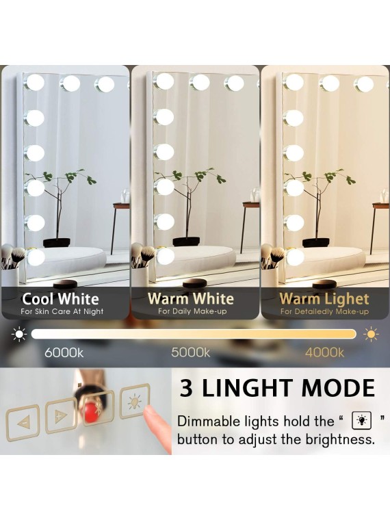 Hollywood Vanity Mirror with Lights and Bluetooth Large Vanity Makeup Mirror 18 Dimming LED Bulbs Lighted Vanity Mirror Tabletop or Wall Mount 28x22in