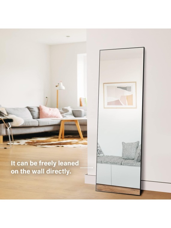 Full Length Mirror, Floor Mirror, Standing Mirror, Leaning Mirror, Full Body Mirror, Large Mirror, Bedroom Mirror with Black Aluminium Frame, Black, 65"x22"