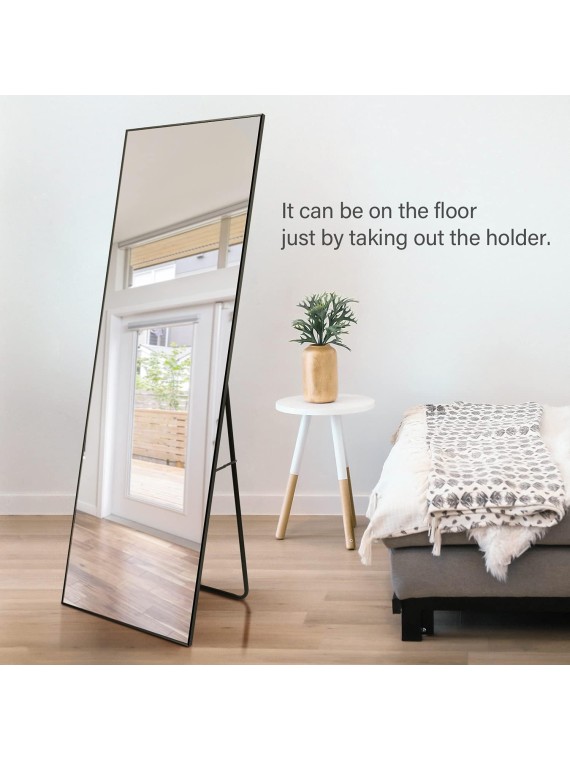 Full Length Mirror, Floor Mirror, Standing Mirror, Leaning Mirror, Full Body Mirror, Large Mirror, Bedroom Mirror with Black Aluminium Frame, Black, 65"x22"