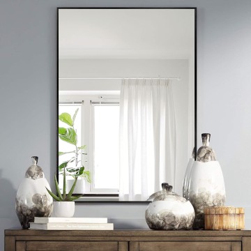 Wall-Mounted Mirror Rectangular Hanging Mirror Metal Framed Wall Mirror, Best for Bathroom, Washroom, Bedroom, Living Room, Black, 38"x26"