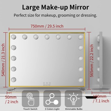 30"x22" Lighted Vanity Makeup Mirror with 15pcs LED Bulbs, Hollywood Vanity Mirror with Lights, 10X Magnification and 3 Color Light Modes, Perfect for Dressing Room Tabletop