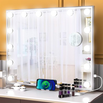 Hollywood Vanity Mirror with Lights, 14 Dimmable LED Bulbs Makeup Mirror, Tabletop or Wall-Mounted Led Light Mirror,3 Color Lighting Modes,Perfect for Dressing Room&Bedroom,Metal Frame Design