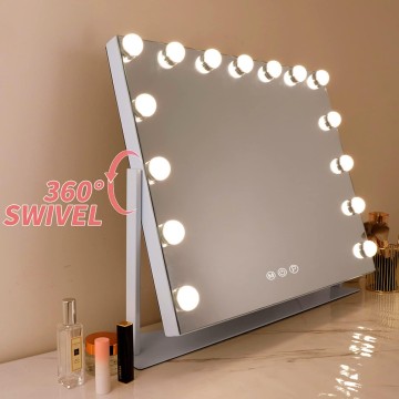 Vanity Mirror with Lights, White Hollywood Lighted Makeup Mirror with 15 Dimmable LED Bulbs Rotation for Dressing Room & Bedroom, Living Room
