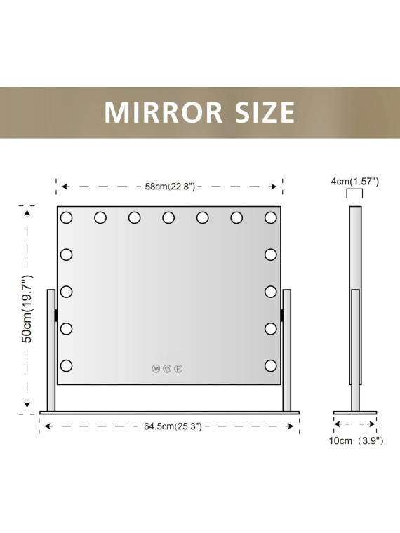 Vanity Mirror with Lights, White Hollywood Lighted Makeup Mirror with 15 Dimmable LED Bulbs Rotation for Dressing Room & Bedroom, Living Room