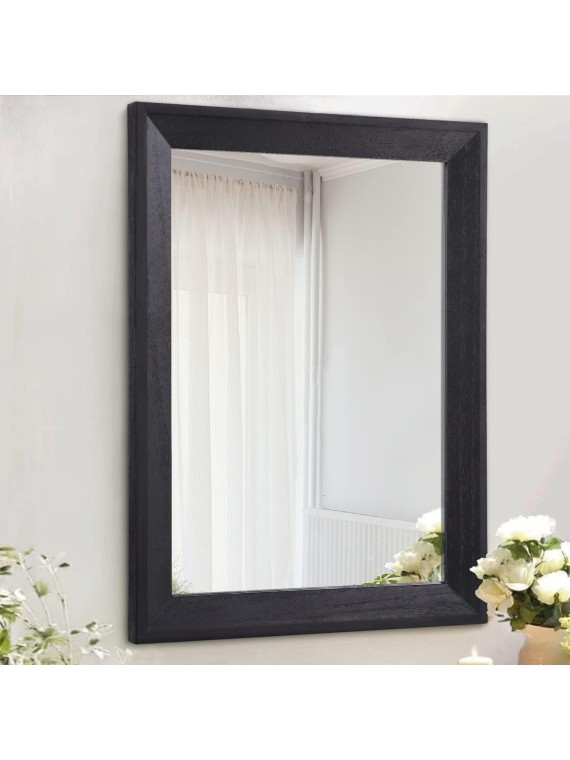 Wall Mirror Black Rectangle Rustic Wood Mirror Decorative Hanging Mirror for Bathroom Bedroom Farmhouse