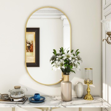 Wall Mounted Mirror, 22"x38" Oval Bathroom Mirror, Gold Vanity Wall Mirror w/Metal Frame for Vertical & Horizontal Hang, Ideal for Bedroom, Entryway, Living Room