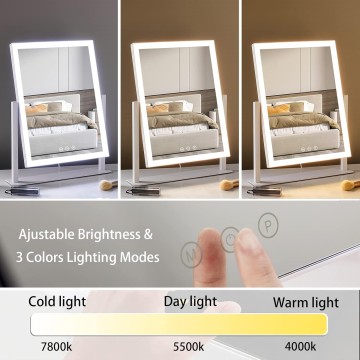 Lighted Makeup Mirror, Hollywood Vanity Mirror with Lights, Three Color Lighting Modes, and 5X Magnification Mirror, Smart Touch Control, 360°Rotation (15.2in. White)