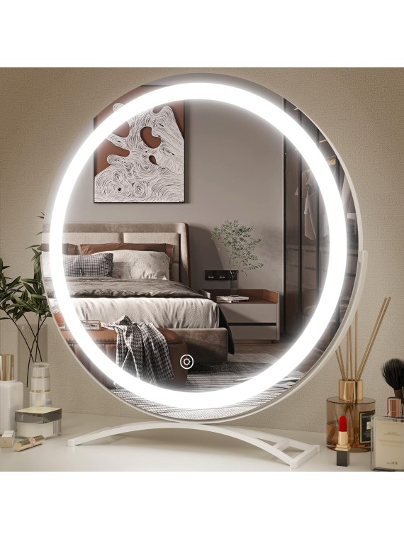 Vanity Mirror with Lights, 20"x18" LED Lighted Makeup Mirror, Large Makeup Mirror with Lights, Touch Sensor with 3-Color Lighting, Dimmable for Vanity Desk Tabletop, Bedroom