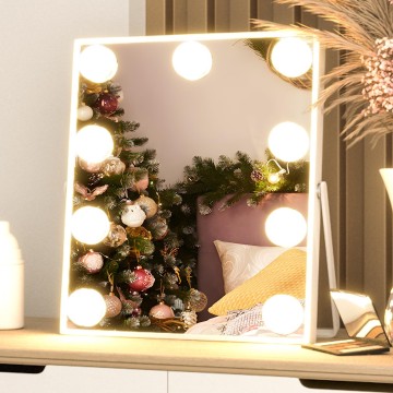 Vanity Mirror with Lights, Hollywood Makeup Mirror with Light, Tabletop Makeup Lighted Mirror with 9 LED Lights Sensor Control 3 Color Modes