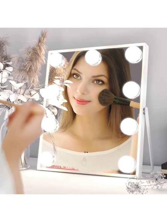 Vanity Mirror with Lights, Hollywood Makeup Mirror with Light, Tabletop Makeup Lighted Mirror with 9 LED Lights Sensor Control 3 Color Modes