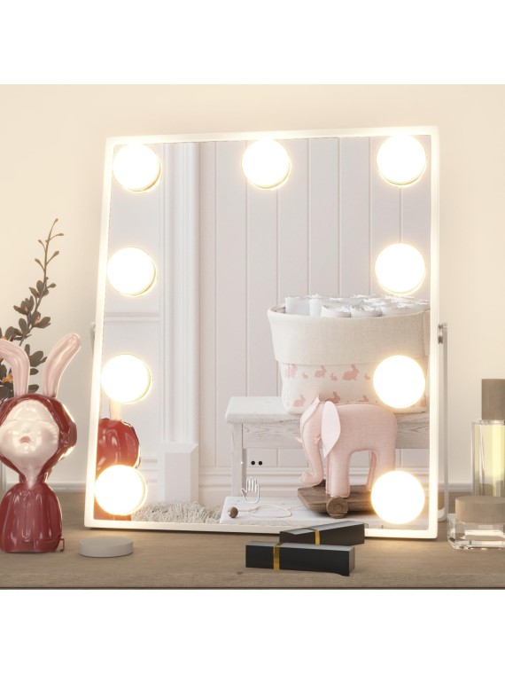 Vanity Mirror with Lights, Hollywood Makeup Mirror with Light, Tabletop Makeup Lighted Mirror with 9 LED Lights Sensor Control 3 Color Modes