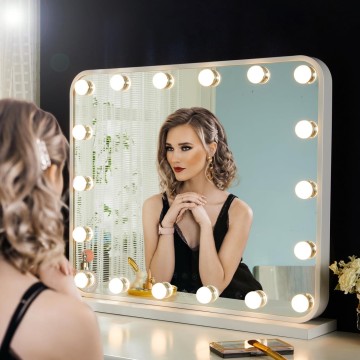 Large Hollywood Vanity Mirror with Lights, 25" Lx21 W Lighted Makeup Mirror with 18 Dimmable Bulbs, Smart Touch Control 3 Color Lighting Modes, White