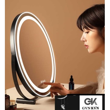 18" Vanity Mirror with Lights, LED Makeup Mirror, Large Round Mirror Lighted Makeup Mirror with Lights, Smart Touch Control 3 Colors Dimmable Mirror 360°Rotation Black