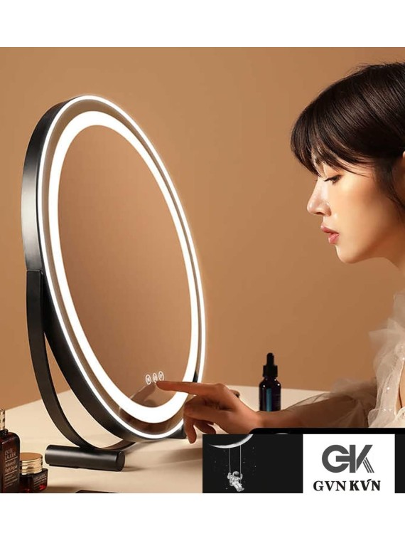 18" Vanity Mirror with Lights, LED Makeup Mirror, Large Round Mirror Lighted Makeup Mirror with Lights, Smart Touch Control 3 Colors Dimmable Mirror 360°Rotation Black