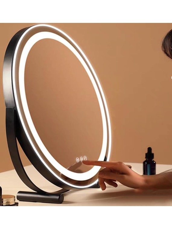 18" Vanity Mirror with Lights, LED Makeup Mirror, Large Round Mirror Lighted Makeup Mirror with Lights, Smart Touch Control 3 Colors Dimmable Mirror 360°Rotation White