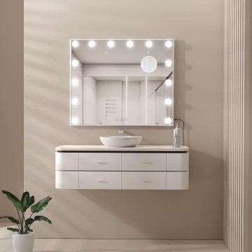 Vanity Mirror with Lights - Large Hollywood Lighted Makeup Mirror with 14 LED Bulbs, Table and Wall Mounted, Touch Sensor, 23.62 x 20.7 Inch Lighted Vanity Mirror with 3 Light Colors