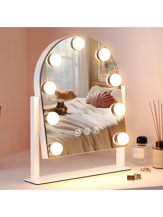 Makeup Mirror with Lights, Vanity Mirror with Lights, Lighted Makeup Mirror, 3 Color Modes, Dimmable Light,360° Rotation