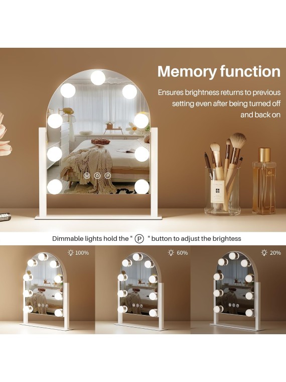 Makeup Mirror with Lights, Vanity Mirror with Lights, Lighted Makeup Mirror, 3 Color Modes, Dimmable Light,360° Rotation