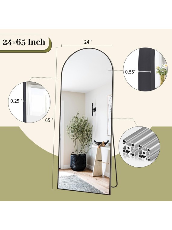 65"x24" Arch Floor Mirror, Full Length Mirror Wall Mirror Hanging or Leaning Arched-Top Full Body Mirror with Stand for Bedroom, Dressing Room, Black