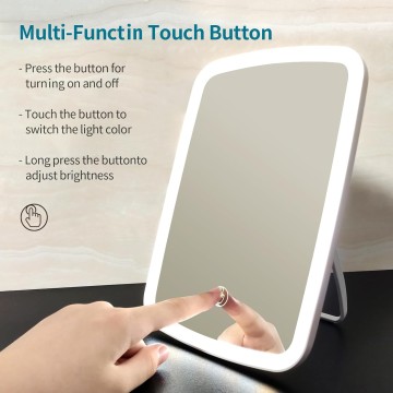 Vanity Mirror with lights, Makeup Mirror Touch Screen with 3 Color LED lights Brightness Adjustable Portable USB Rechargeable