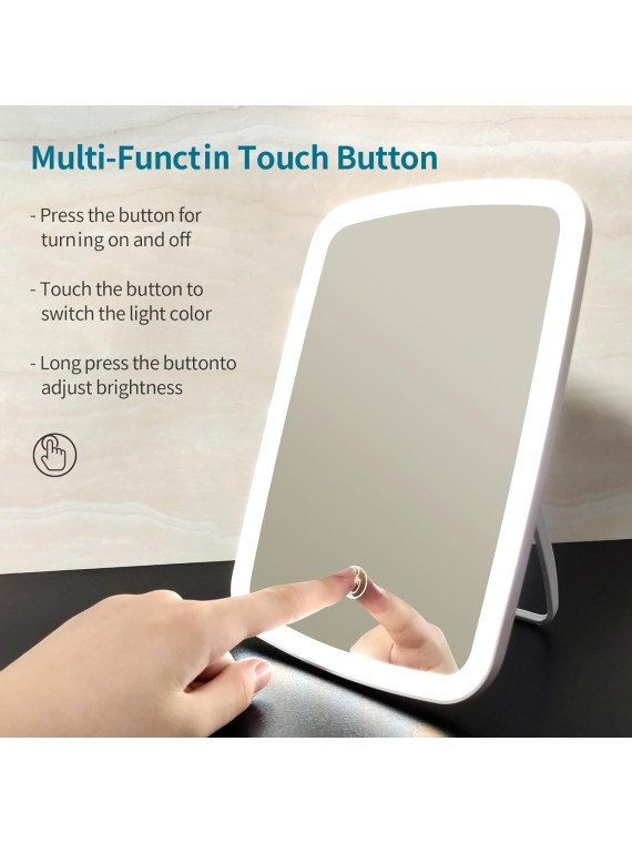 Vanity Mirror with lights, Makeup Mirror Touch Screen with 3 Color LED lights Brightness Adjustable Portable USB Rechargeable