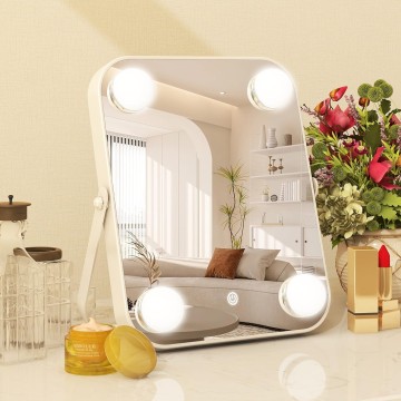 Vanity Mirror with Lights, Hollywood Makeup Mirror with Light, Lighted Tabletop Makeup Mirror with 4 Dimmable LED Bulbs, Portable Travel Makeup Mirror with U-Shaped Bracket, Smart Touch Control