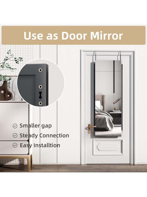 Door Mirror Full Length, 47"x 16" Full Body Over The Door Hanging Wall Mounted Mirror for Bedroom, Living Room, Cloakroom, Square Black