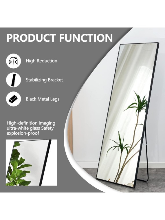 Full Length Mirror,Durable Solid Wood Frame,Explosion-Proof Film,High-Definition Full Body Mirror,Standing/Leaning/Hanging Long Mirror for Bedroom,Bathroom,Living Room(Black)