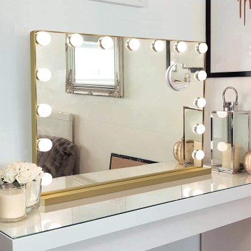 Vanity Mirror with Lights, Hollywood Mirror with 10X Magnification, Makeup Mirror with USB Charging Port, 3 Colors Modes, 15 Dimmable LED Bulbs, Touch Control, Metal Frame, Gold(22.8’’x17.3’’)