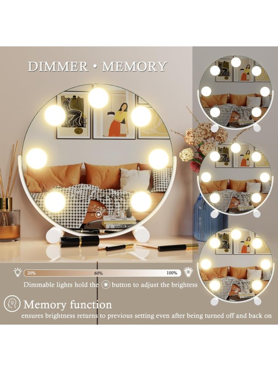 Vanity Mirror with Lights, 13" Hollywood Mirror Tabletop Makeup Mirror with 7 Dimmable LED Bulbs, Large Lighted Mirror for Bedroom Smart Touch Control 3 Colors Light 360°Rotation,