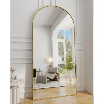 30"x71" Arched Full Length Mirror, Gold Large Floor Mirror with Aluminum Alloy Frame, Standing Hanging or Leaning Wall-Mounted Mirror, Vanity Mirror for Living Room and Bedroom