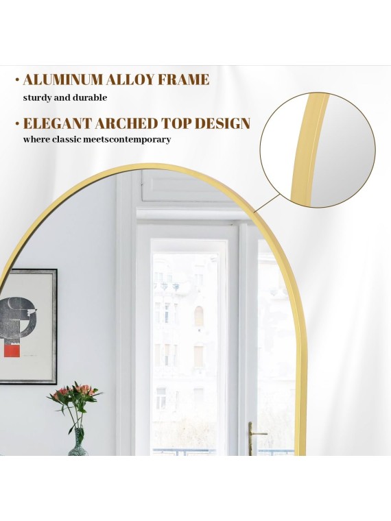 30"x71" Arched Full Length Mirror, Gold Large Floor Mirror with Aluminum Alloy Frame, Standing Hanging or Leaning Wall-Mounted Mirror, Vanity Mirror for Living Room and Bedroom