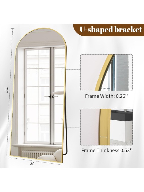 30"x71" Arched Full Length Mirror, Gold Large Floor Mirror with Aluminum Alloy Frame, Standing Hanging or Leaning Wall-Mounted Mirror, Vanity Mirror for Living Room and Bedroom