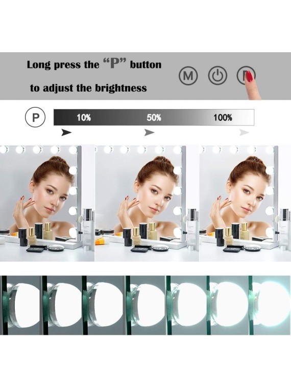 Vanity Mirror Makeup Mirror with Lights,Large Hollywood Lighted Vanity Mirror with 18 Dimmable LED Bulbs,3 Color Modes,Touch Control for Dressing Room & Bedroom,Tabletop or Wall-Mounted