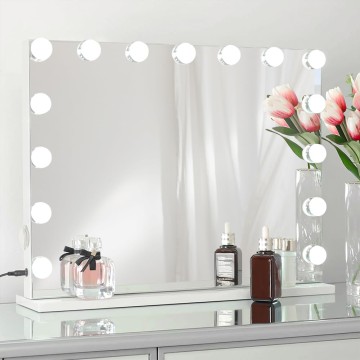 Vanity Mirror Makeup Mirror with Lights,10X Lens,22.8"x 18.1" Hollywood Lighted Vanity Mirror with 15 Dimmable LED Bulbs,3 Color Modes,Touch Control for Bedroom,Tabletop or Wall-Mounted