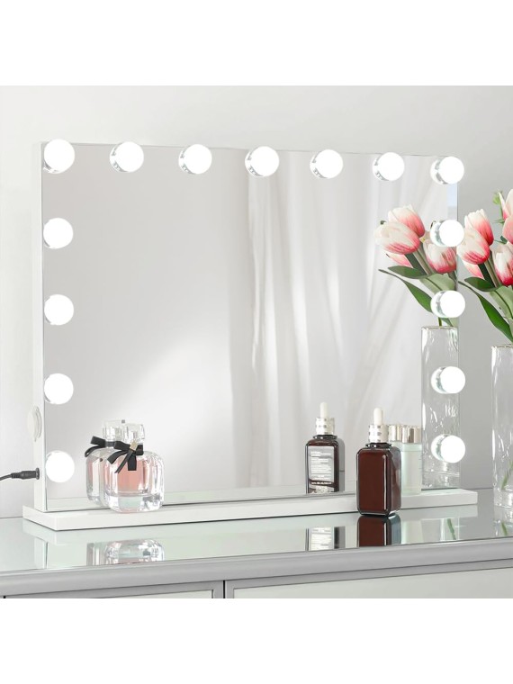 Vanity Mirror Makeup Mirror with Lights,10X Lens,22.8"x 18.1" Hollywood Lighted Vanity Mirror with 15 Dimmable LED Bulbs,3 Color Modes,Touch Control for Bedroom,Tabletop or Wall-Mounted